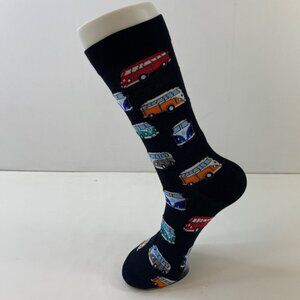 Mens Crew Socks Set 1 Retro Camper Van Print Black Blue Red Orange White